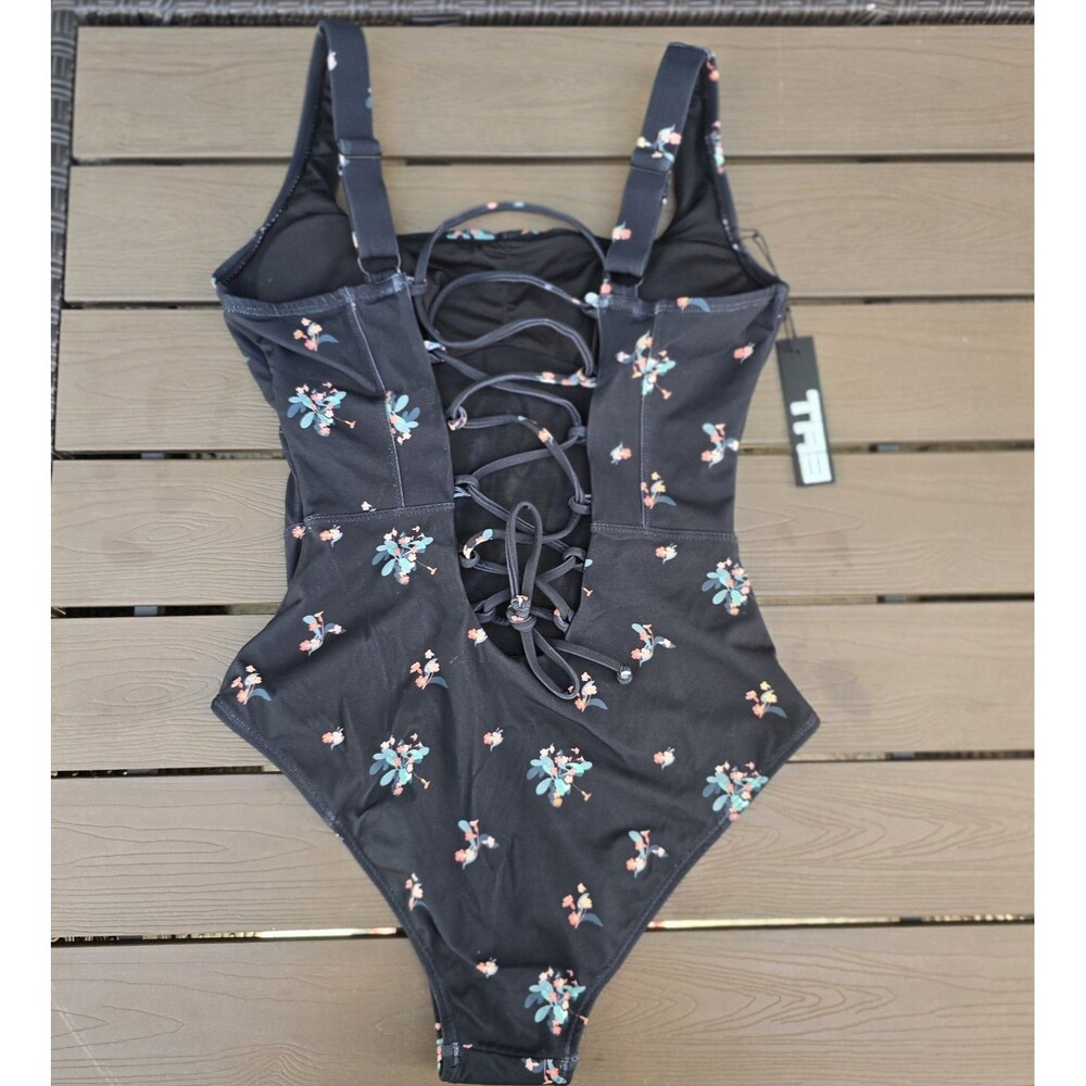 TA3 Seamed Squarey Primrose Floral 1 Piece Swim Women Corset Sz S Reg Torso New - Picture 3 of 6